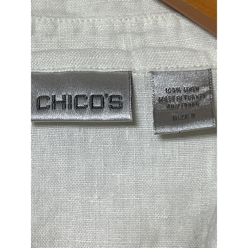 Chicos Button Up 3 XL White Black Brown 100% Linen Long Sleeve Tunic Pockets - Picture 7 of 11